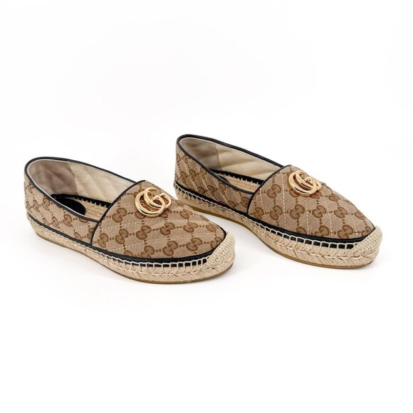 Gucci Pilar Marmont GG Espadrilles Size 38.5 US 8.5 Beige Monogram Quilted Flats - Picture 1 of 15